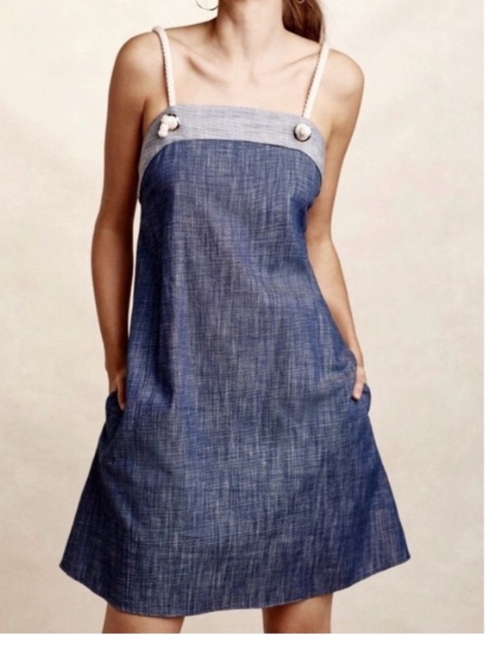 Anthropologie Amadi Rope  Denim Chambray Dress Size Large